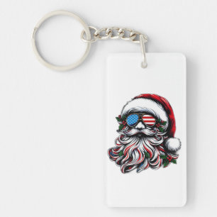 Patriotic/American Christmas Santa Key Ring