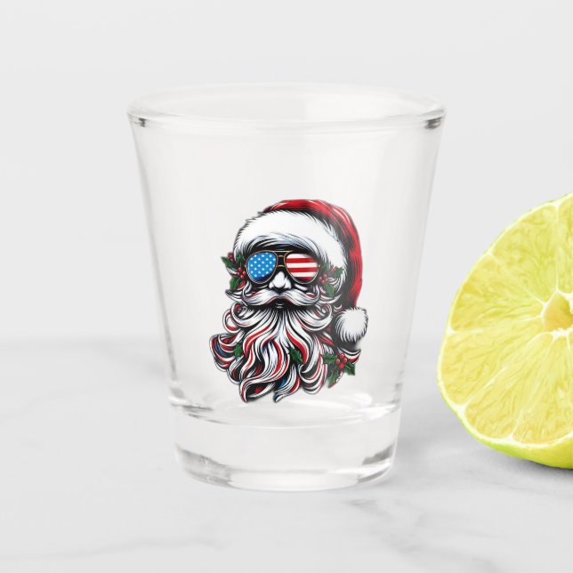 Patriotic/American Christmas Santa Shot Glass (Front)