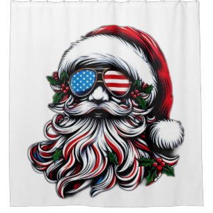 Patriotic/American Christmas Santa Shower Curtain