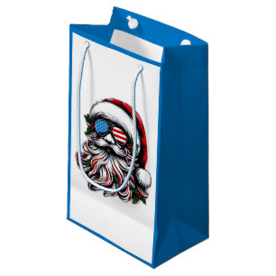 Patriotic/American Christmas Santa Small Gift Bag