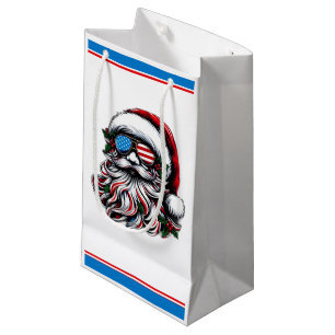Patriotic/American Christmas Santa Small Gift Bag