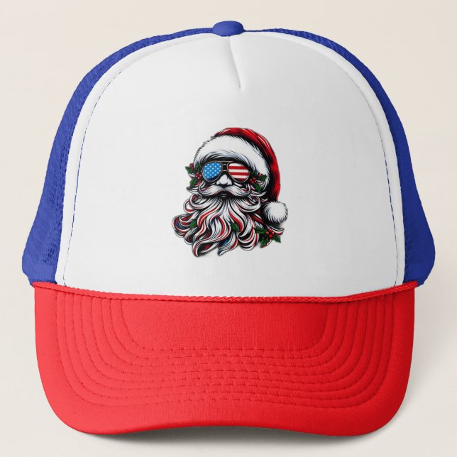 Patriotic/American Christmas Santa Trucker Hat (Front)