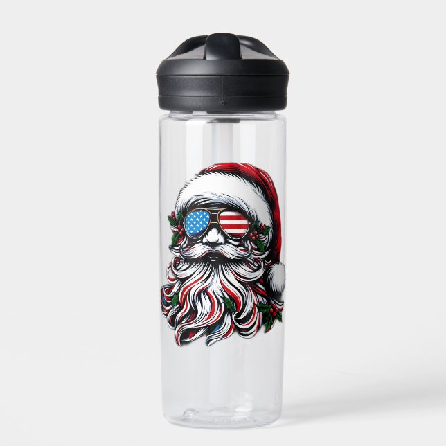 Patriotic/American Christmas Santa Water Bottle (Front)
