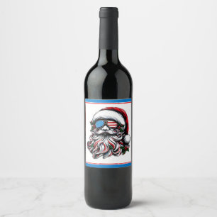 Patriotic/American Christmas Santa Wine Label
