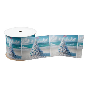 Patriotic American Christmas Tree On a Beach Satin Ribbon