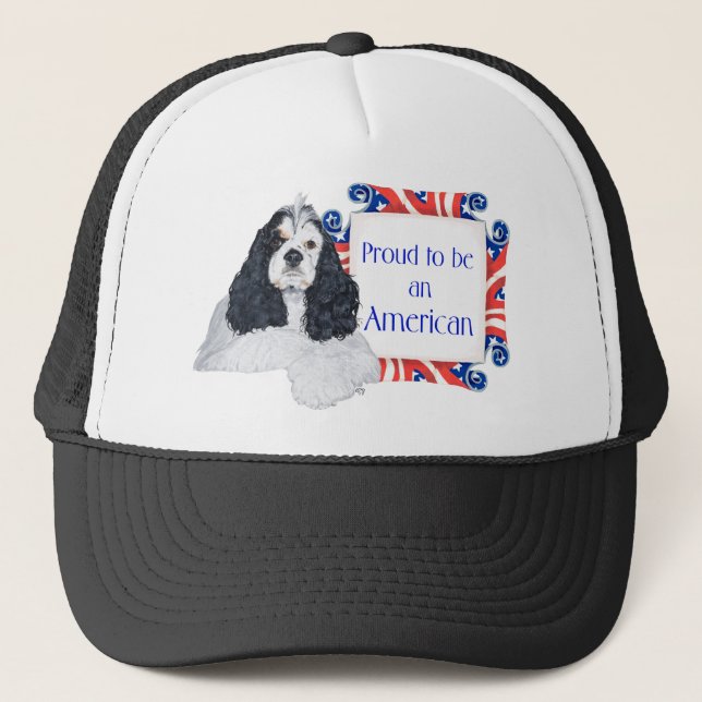 Patriotic American Cocker Spaniel Trucker Hat (Front)