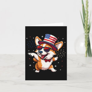 Patriotic American Corgi Dancing Usa Flag Dog 4th Card