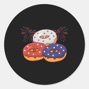 Patriotic American Doughnut 4th of July Memorial D Classic Round Sticker