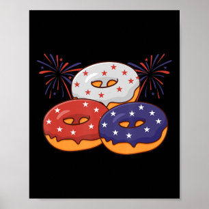 Patriotic American Doughnut 4th of July Memorial D Poster