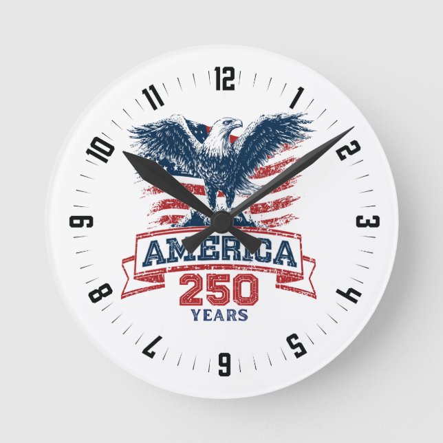 Patriotic American Eagle 250th Anniversary fun Round Clock (Front)