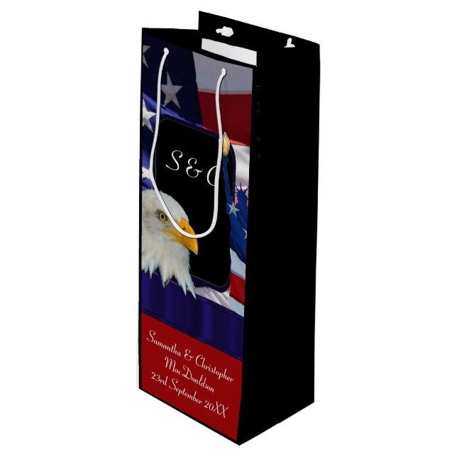 Patriotic American eagle and flag Wine Gift Bag (Front Angled)
