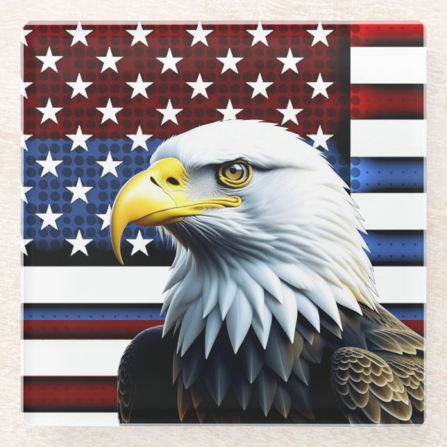 Patriotic American Eagle and US Flag Glass Coaster (Front)
