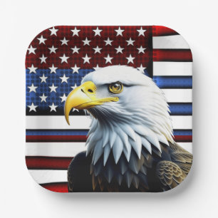 Patriotic American Eagle and US Flag Paper Plate
