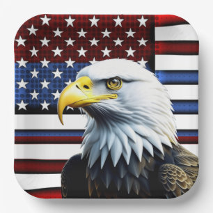 Patriotic American Eagle and US Flag Paper Plate