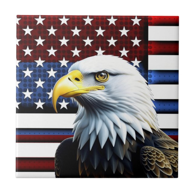 Patriotic American Eagle and US Flag Tile (Front)
