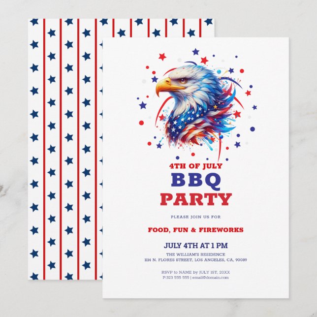 Patriotic American Eagle BBQ Invitation (Front/Back)