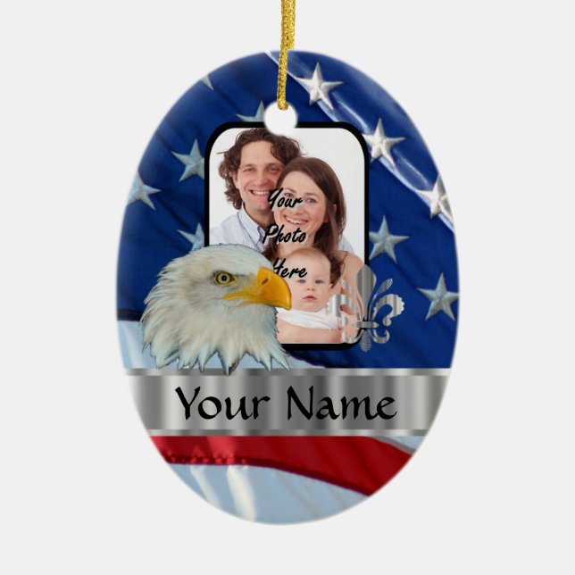 Patriotic American eagle Ceramic Tree Decoration (Front)