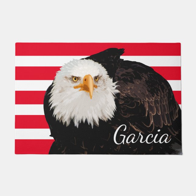 Patriotic American Eagle Family Name Flag Striped Doormat (Front)