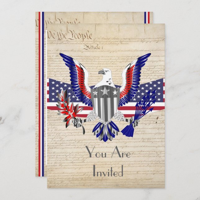 Patriotic American eagle, flag and constitution Invitation (Front/Back)