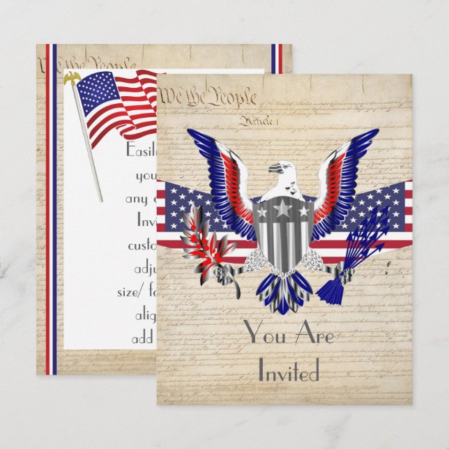 Patriotic American eagle, flag and constitution Invitation (Front/Back)