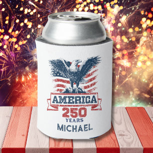 Patriotic American Eagle Happy 250th Anniversary Can Cooler