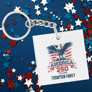 Patriotic American Eagle Happy 250th Anniversary Key Ring