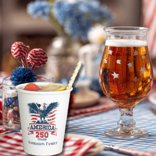 Patriotic American Eagle Happy 250th Anniversary Paper Cups