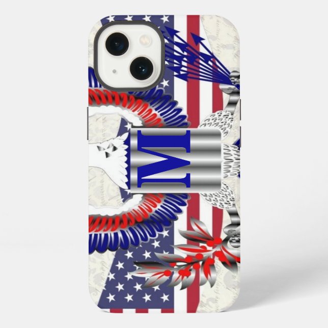 Patriotic American eagle personalised monogram iPhone Case (Back)