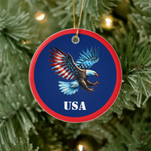Patriotic American Eagle Red White Blue Ceramic Tree Decoration