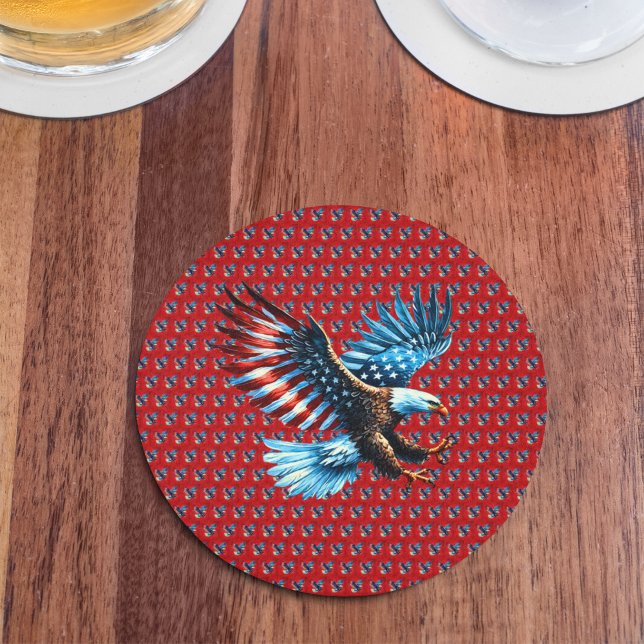 Patriotic American Eagle Red White Blue Round Paper Coaster (Creator Uploaded)