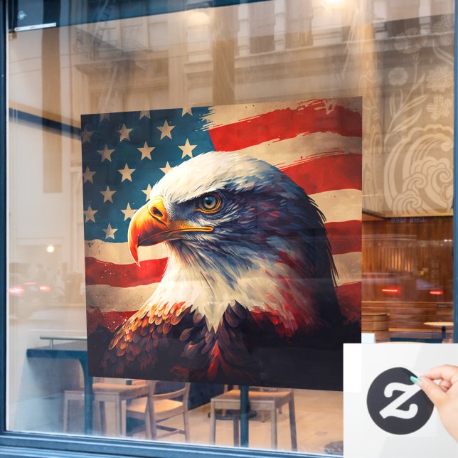 Patriotic American Eagle USA Red White Blue Flag Window Cling (Cafe Window)