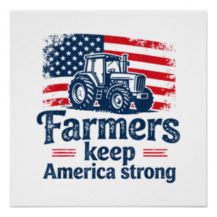 Patriotic American Farmer Tractor Farm Life USA Fl Poster