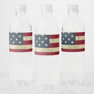 Patriotic American Flag 4th July Independence Day Water Bottle Label
