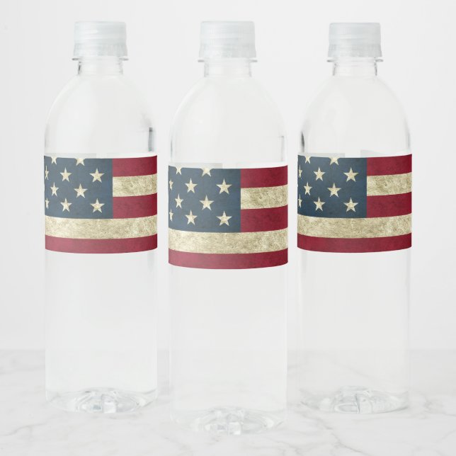 Patriotic American Flag 4th July Independence Day Water Bottle Label (Bottles)