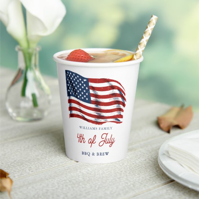Patriotic American Flag 4th of July Family Reunion Paper Cups (Insitu)