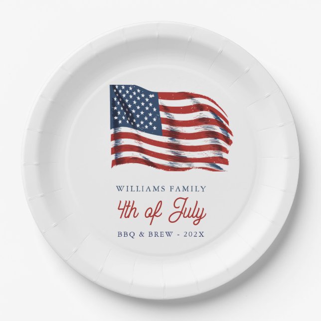 Patriotic American Flag 4th of July Family Reunion Paper Plate (Front)