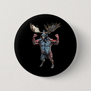 Patriotic American Flag 4th Of July Funny Moose Hu 6 Cm Round Badge