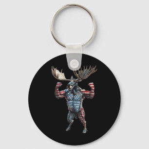 Patriotic American Flag 4th Of July Funny Moose Hu Key Ring