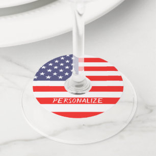 Patriotic American flag 4th of July party custom Wine Glass Tag