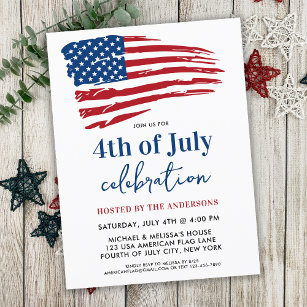 Patriotic American Flag 4th Of July Party  Invitation Postcard