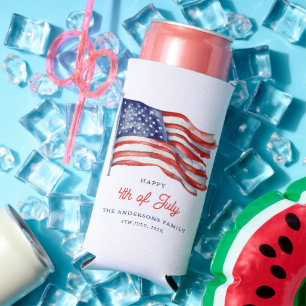 Patriotic American Flag 4th of July  Seltzer Can Cooler