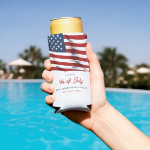 Patriotic American Flag 4th of July  Seltzer Can Cooler