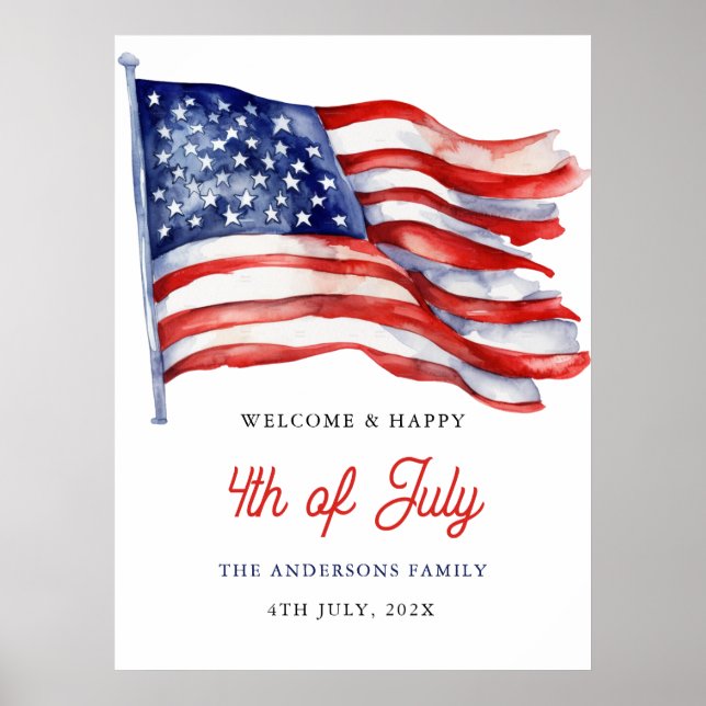 Patriotic American Flag 4th of July Welcome Sign (Front)