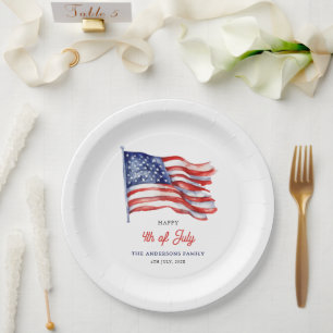 Patriotic American Flag 4th of July Welcome Sign Paper Plate