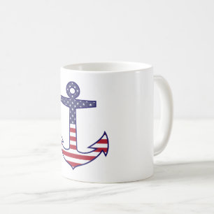 Patriotic American Flag Anchor Nautical Coffee Mug