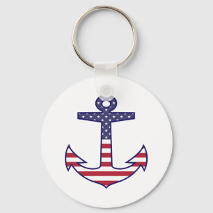 Patriotic American Flag Anchor Nautical Key Ring