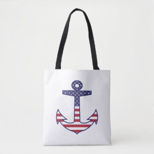 Patriotic American Flag Anchor Nautical Tote Bag