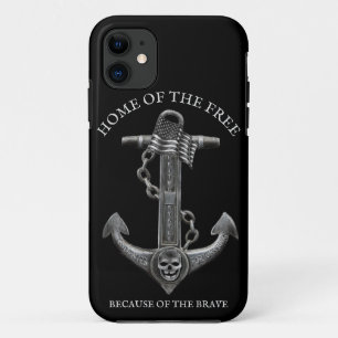 Patriotic American flag anchor pirate nautical  iPhone 11 Case