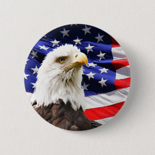 Patriotic American Flag and American Eagle 6 Cm Round Badge