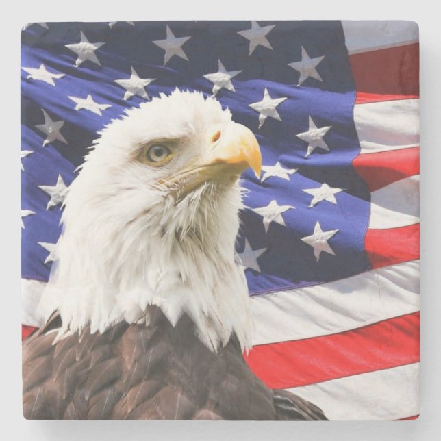 Patriotic American Flag and American Eagle  Stone Coaster (Front)